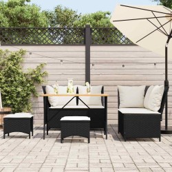 Salon de jardin 5 pcs avec coussins noir résine tressée 