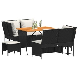 Salon de jardin 5 pcs avec coussins noir résine tressée 