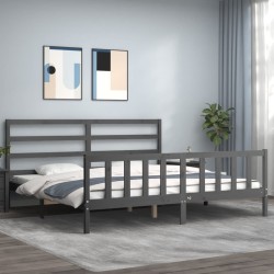 Cadre de lit avec tête de lit gris 180x200 cm bois massif 