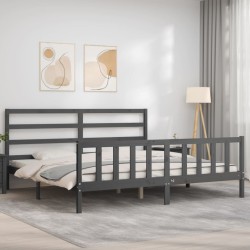 Cadre de lit avec tête de lit gris 180x200 cm bois massif 