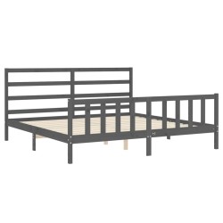 Cadre de lit avec tête de lit gris 180x200 cm bois massif 