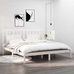 Cadre de lit sans matelas blanc bois massif 
