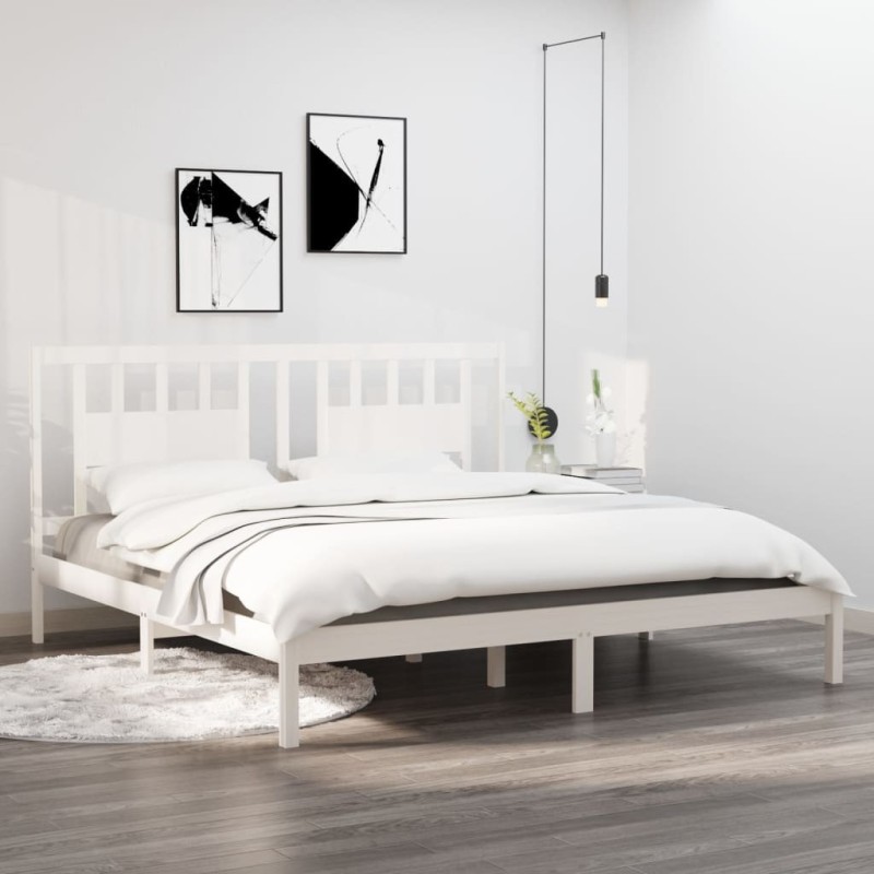 Cadre de lit sans matelas blanc bois massif 