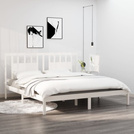 Cadre de lit sans matelas blanc bois massif 