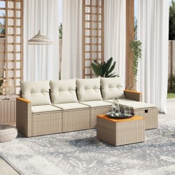 Salon de jardin avec coussins 6 pcs beige résine tressée 
