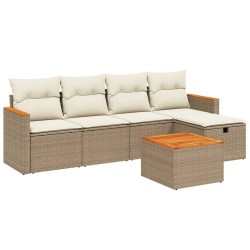 Salon de jardin avec coussins 6 pcs beige résine tressée 