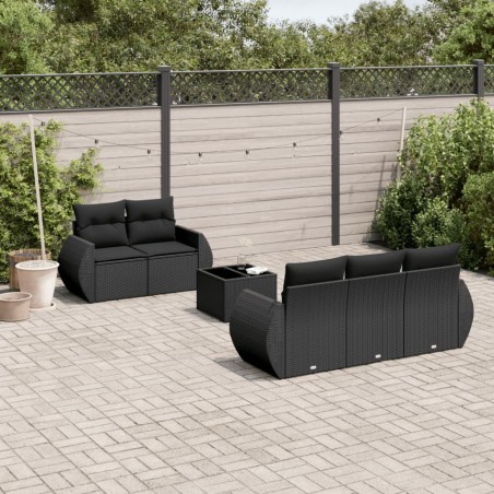 Salon de jardin 6 pcs avec coussins noir résine tressée 