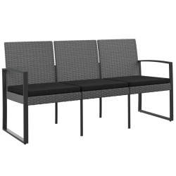 Banc de jardin à 3 places et coussins gris foncé PP rotin 