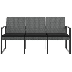 Banc de jardin à 3 places et coussins gris foncé PP rotin 