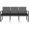 Banc de jardin à 3 places et coussins gris foncé PP rotin 