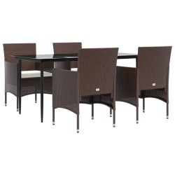 Ensemble à manger de jardin coussins 5 pcs Marron/noir 