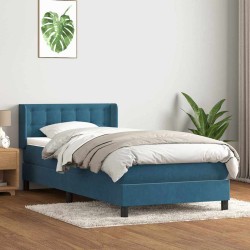 Sommier à lattes de lit et matelas bleu foncé 100x210cm velours 
