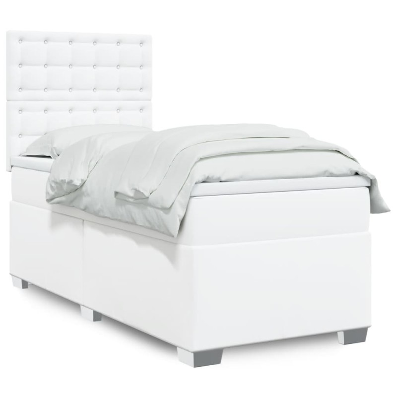 Sommier à lattes de lit avec matelas Blanc 90x190 cm Similicuir 