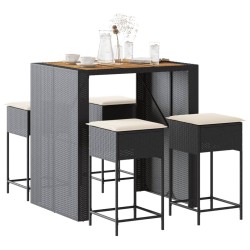 Ensemble de bar de jardin 5 pcs avec coussins noir poly rotin 