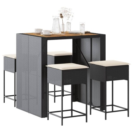 Ensemble de bar de jardin 5 pcs avec coussins noir poly rotin 