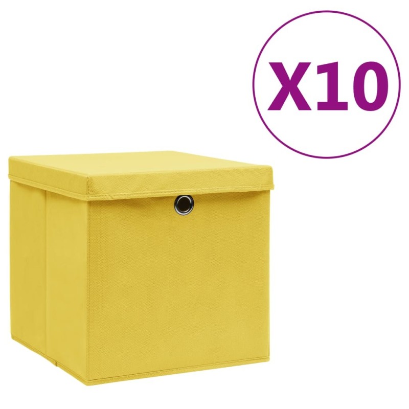 Boîtes de rangement avec couvercles 10 pcs 28x28x28 cm Jaune Boîtes de rangement avec couvercles 10 pcs 28x28x28 cm Jaune
