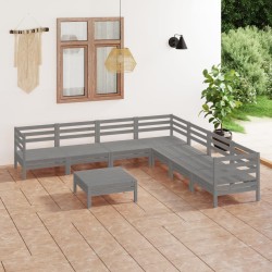 Salon de jardin 8 pcs Bois de pin massif Gris 