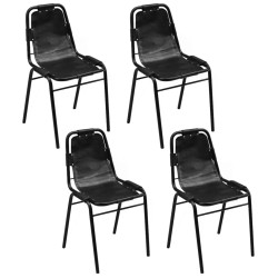 Chaises à manger lot de 4 noir cuir véritable 