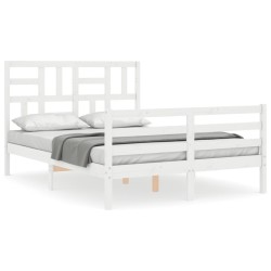 Cadre de lit sans matelas blanc bois massif 