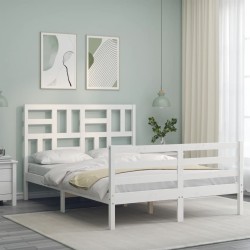Cadre de lit sans matelas blanc bois massif 