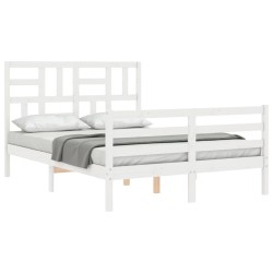 Cadre de lit sans matelas blanc bois massif 