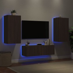 Meuble TV muraux 3 pcs avec lumières LED chêne marron 