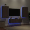 Meuble TV muraux 3 pcs avec lumières LED chêne marron 