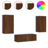 Meuble TV muraux 3 pcs avec lumières LED chêne marron 