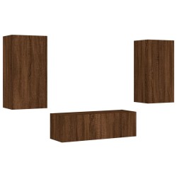 Meuble TV muraux 3 pcs avec lumières LED chêne marron 