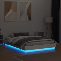 Cadre de lit avec LED sans matelas blanc 135x190 cm 
