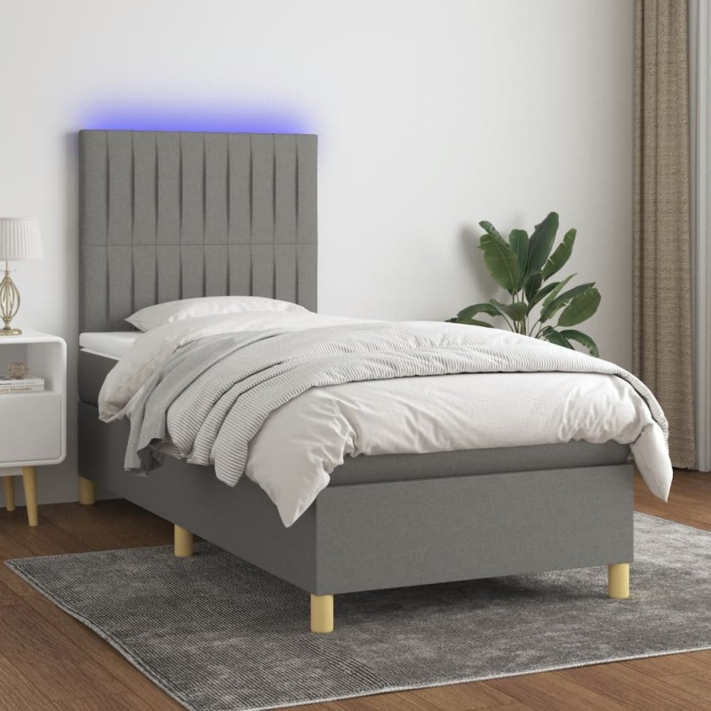 Sommier à lattes de lit avec matelas et LED Gris foncé 80x200cm 