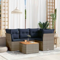 Salon de jardin 5 pcs avec coussins gris résine tressée 
