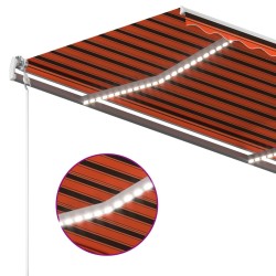 Auvent manuel rétractable avec LED 3,5x2,5 m Orange et marron 