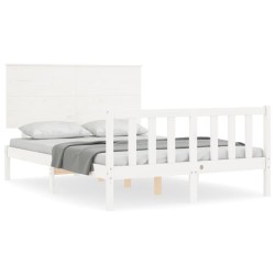 Cadre de lit sans matelas blanc bois de pin massif 