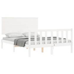 Cadre de lit sans matelas blanc bois de pin massif 