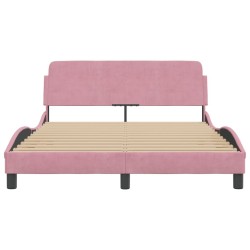 Cadre de lit et tête de lit sans matelas rose 140x190cm velours 