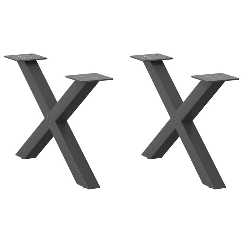 Pieds de table basse en forme de X, 2 pièces, anthracite, 50 x (30-31) cm, acier 