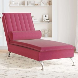 Chaise longue de massage avec traversin rouge bordeaux velours 