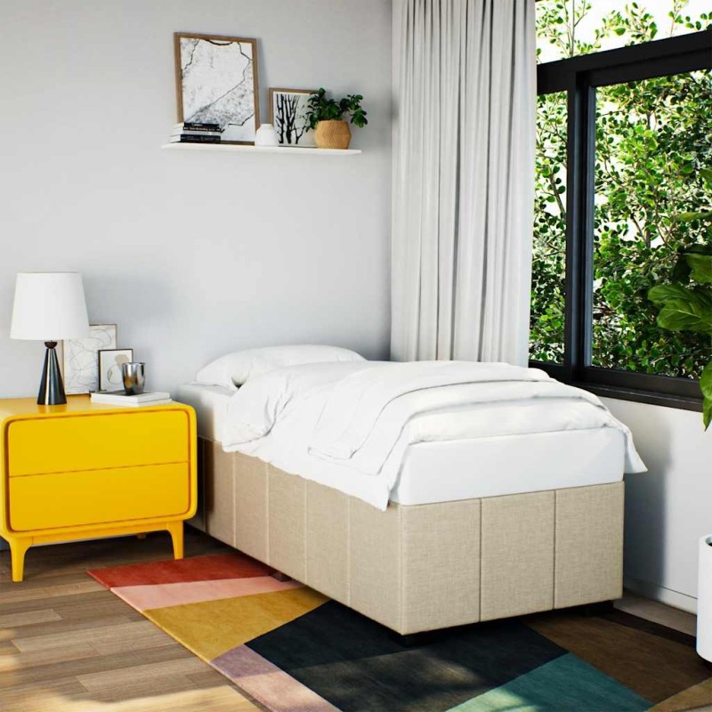 Cadre de lit sans matelas crème 100x200 cm tissu 