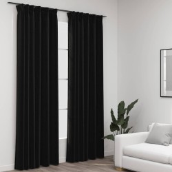 Rideaux occultants aspect lin crochet 2pcs Anthracite 140x225cm 