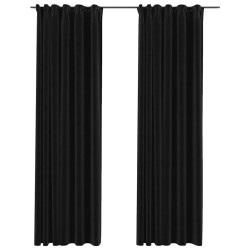 Rideaux occultants aspect lin crochet 2pcs Anthracite 140x225cm 