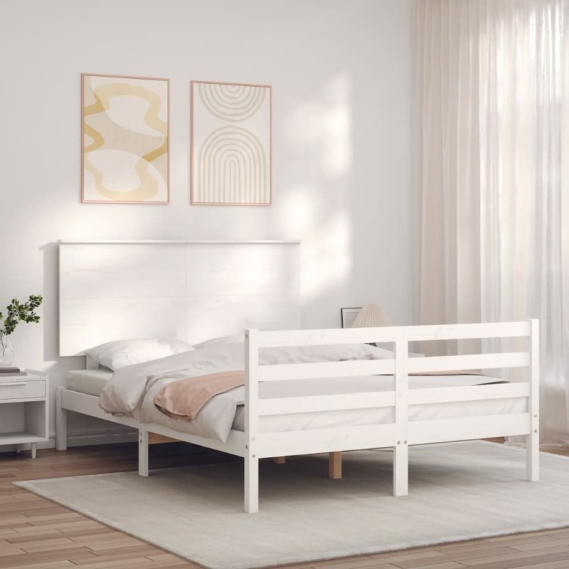 Cadre de lit sans matelas blanc bois massif 