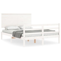 Cadre de lit sans matelas blanc bois massif 