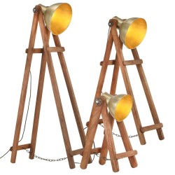 Lampadaires 3 pcs Laiton E27 Bois de manguier massif 