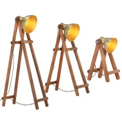 Lampadaires 3 pcs Laiton E27 Bois de manguier massif 