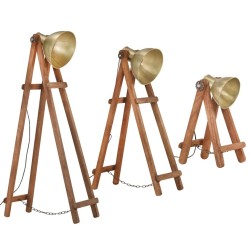 Lampadaires 3 pcs Laiton E27 Bois de manguier massif 