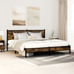 Cadre de lit en métal sans matelas chêne fumé 183x213 cm 