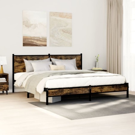 Cadre de lit en métal sans matelas chêne fumé 183x213 cm 