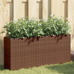 Jardinière avec 2 pots marron 90x20x40 cm résine tressée 