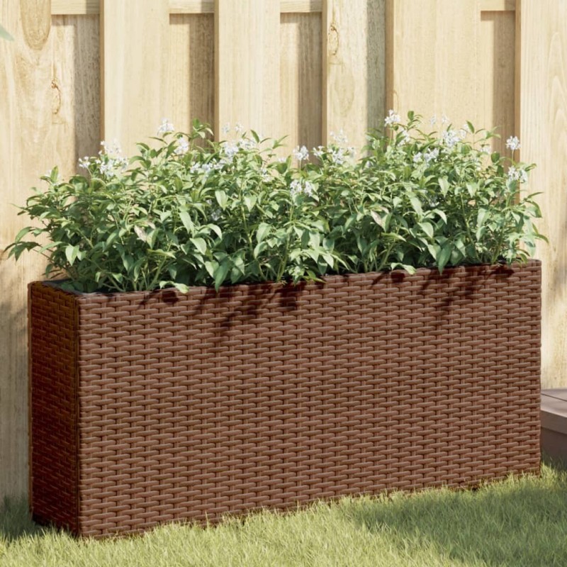 Jardinière avec 2 pots marron 90x20x40 cm résine tressée 